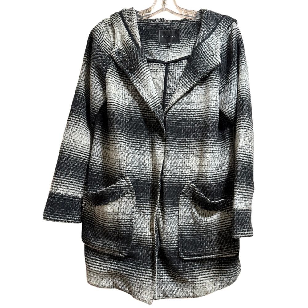 Anthropologie Black and Gray Plaid Coat